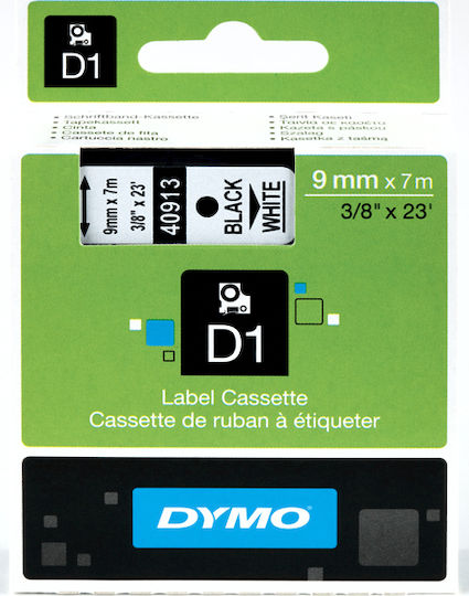 Dymo 40913 Label Maker Tape 7m x 9mm in White Colour Compatible with Brother M Dymo D1 Dymo Rhino/IND