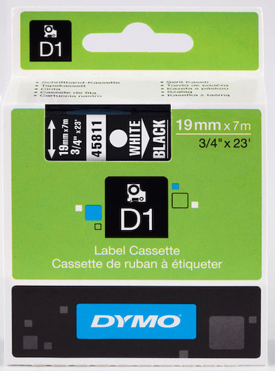 Dymo 45811 Label Maker Tape 7m x 19mm In Black Colour Compatible With Dymo D1 Dymo Rhino/IND