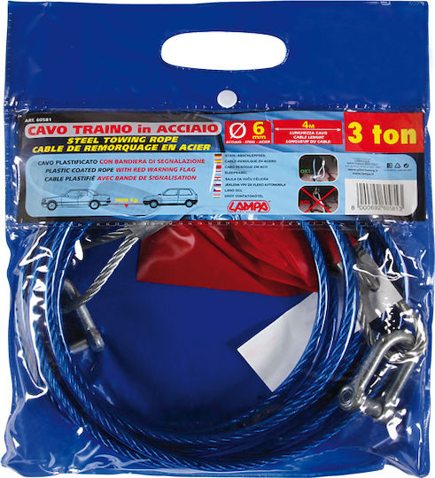 Lampa Car Towing Equipment Steel Wire Rope with Towing Capacity up to 3 Tons 3.5m in Blue Color