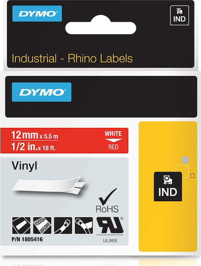 Dymo Label Maker Tape 1.5m x 12mm In Red Colour Compatible With Dymo D1 Dymo Rhino/IND