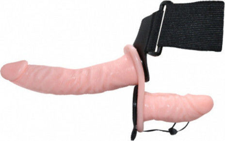 Baile Ultra Passionate Harness Double Heads Harness με Διπλό Dildo 18cm και Δόνηση στο χρώμα του δέρματος