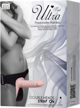 Baile Ultra Passionate Harness Double Heads Harness με Διπλό Dildo 18cm και Δόνηση στο χρώμα του δέρματος