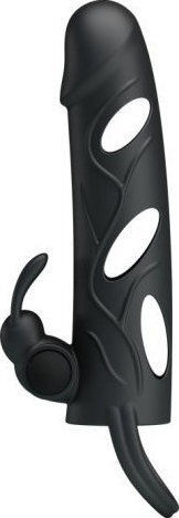 Pretty Love Silicone Vibrating Sleeve Προέκταση Πέους με Δόνηση Μαύρη 14cm