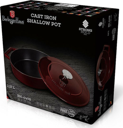 Berlinger Haus Metallic Line Shallow Pot made of Cast Iron 2.5lt / 26cm Burgundy