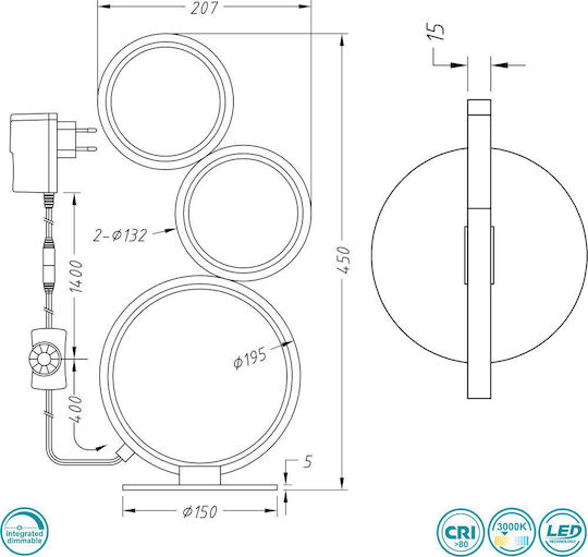 Trio Lighting Διακοσμητικό Φωτιστικό Rondo LED Θερμό Λευκό 3000K 20εκ.