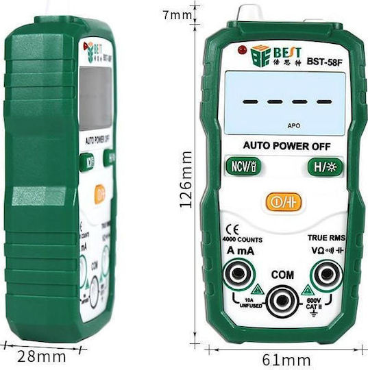 Best BST-58F Ψηφιακό Πολύμετρο True RMS με Μέτρηση AC / DC / Θερμοκρασίας