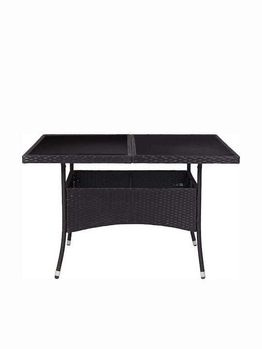 Masa pentru spații exterioare Rattan cu suprafață din sticlă Negru 120x120x75buc
