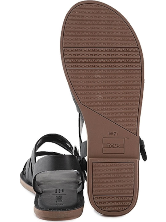 Sicily Leather Women's Flat Sandals with Strap in Black Color