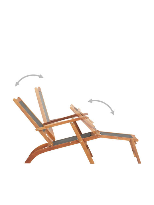 Sezlonguri Lemn cu Brațe & Gri Material 141x57.5x92cm