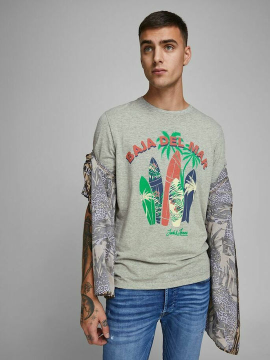 Jack & Jones T-shirt Bărbătesc cu Mânecă Scurtă Gri deschis Melange Melange