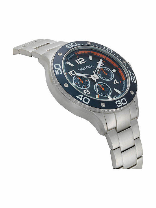 Nautica Pier 25 Men's Watch 48mm Chronograph Battery with Silver Metal Bracelet