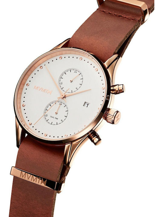 MVMT Voyager Ανδρικό Ρολόι 42mm Μπαταρίας με Καφέ Δερμάτινο Λουράκι