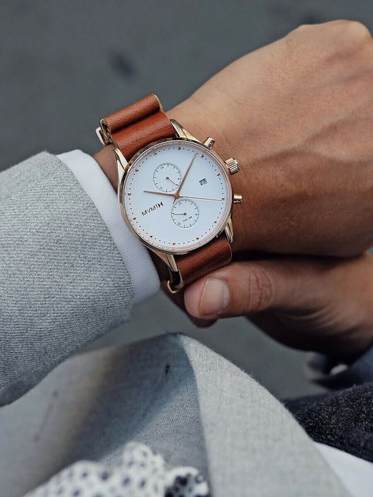 MVMT Voyager Ανδρικό Ρολόι 42mm Μπαταρίας με Καφέ Δερμάτινο Λουράκι