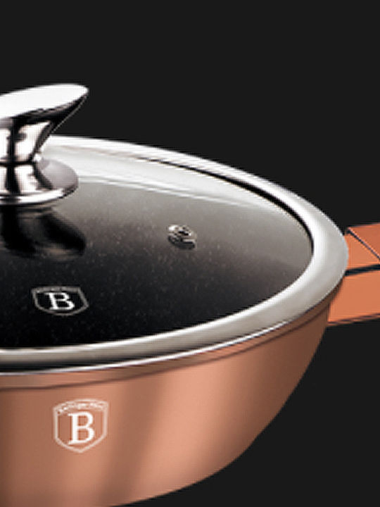 Berlinger Haus Metallic Line Pan With Lid made of Aluminum with Stone Coating Rose Gold Collection 28cm