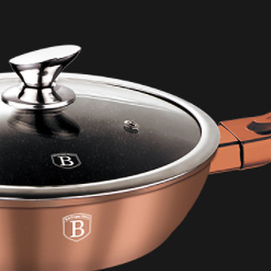 Berlinger Haus Metallic Line Pan Mit Deckel aus Aluminium mit Steinbeschichtung Rose Gold Collection 28cm