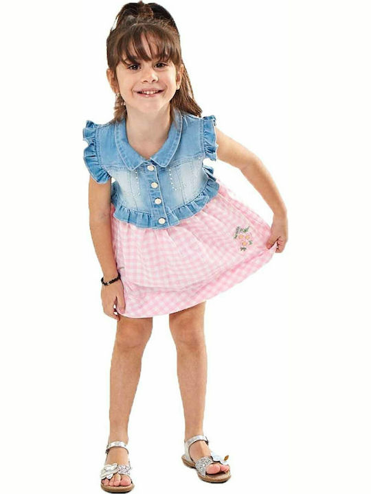 Evita Kids Dress Checked Sleeveless Pink