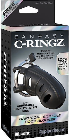Pipedream Fantasy C-Ringz Hardcore Silicone Cock Blocker Клетка за Пенис в Черен Цвят