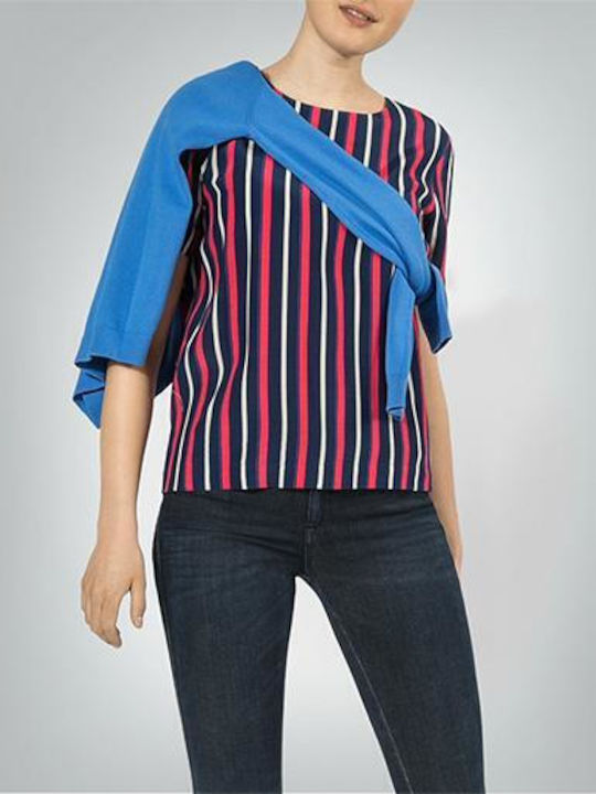 Women's Blouse Short Sleeve Striped Blue