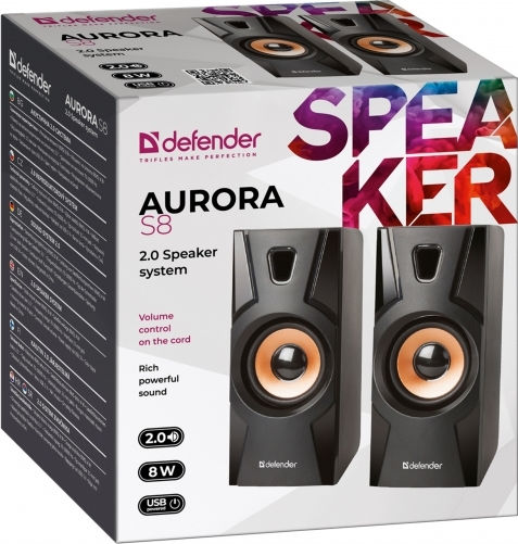 Defender Aurora S8 Ηχεία Υπολογιστή 2.0 με Ισχύ 8W σε Μαύρο Χρώμα