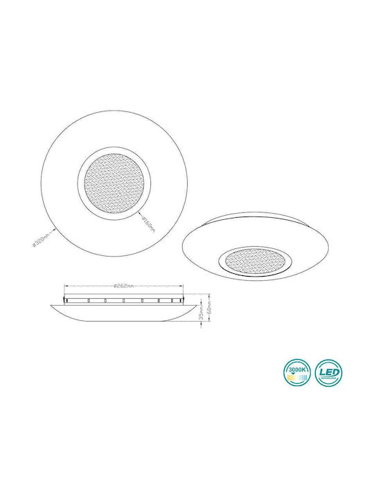 Trio Lighting Chiros Πλαφονιέρα Οροφής 32εκ. Χρυσή με Ενσωματωμένο LED