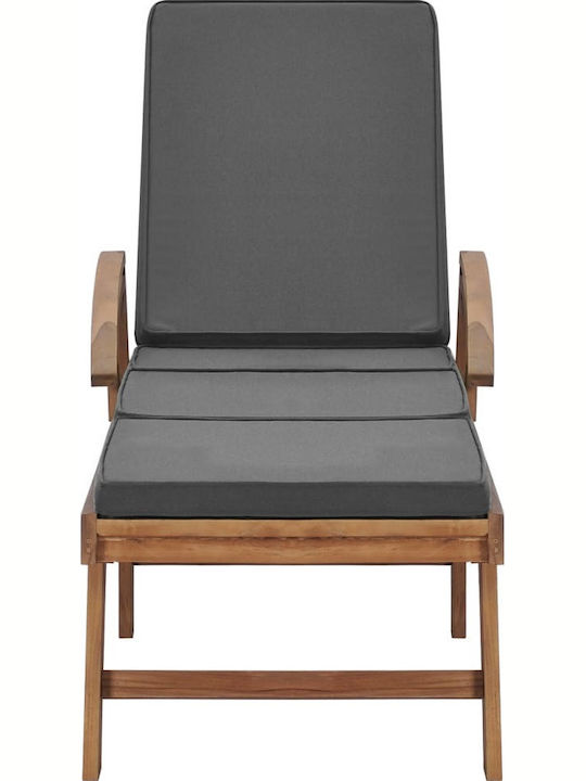 Deckchair Wooden with Cushion & Wheels Brown 195x59.5x35cm.