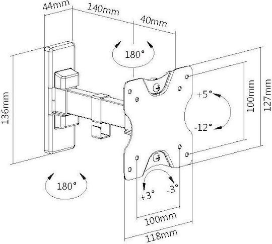 F&U TM1110 Βάση Τηλεόρασης Τοίχου με Βραχίονα έως 27" και 15kg
