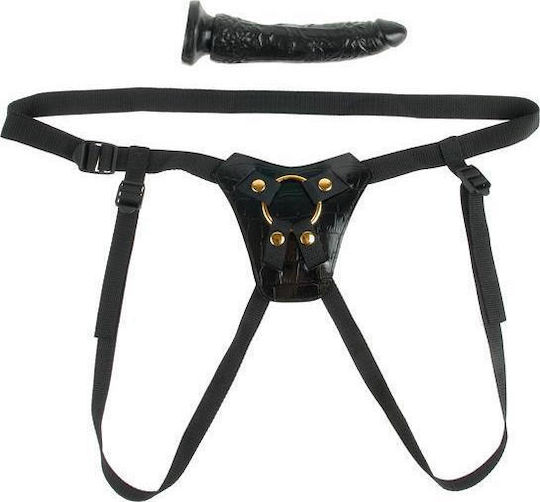 Pipedream Fetish Fantasy Gold - Designer Strap-On Harness με Dildo 18cm σε Μαύρο Χρώμα