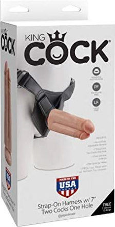 Pipedream King Cock Strap-on Two Cocks One Hole Harnașament cu Dublu Dildo 18cm în Culoare Flesh