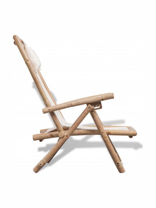 Liegestühle Bambus mit Armlehne & Beige Stoff 86x62x91cm
