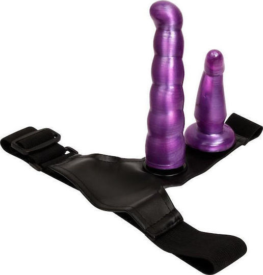 Baile Ultra Female Harness Harness with Double Dildo 17.5cm in Purple Color
