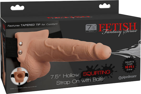 Pipedream Fetish Fantasy Hollow Squirting Strap-On with Balls Harness with Dildo 19cm in skin color