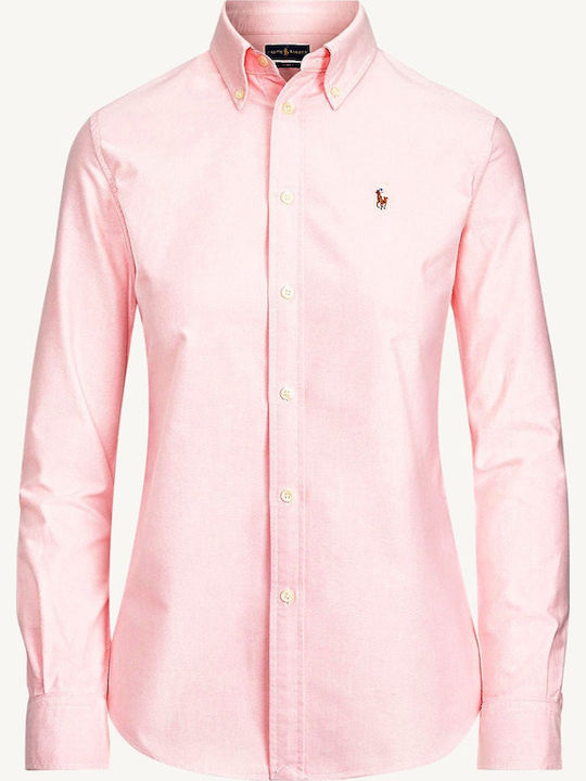 Ralph Lauren Women's Pique Monochrome Long Sleeve Shirt Pink