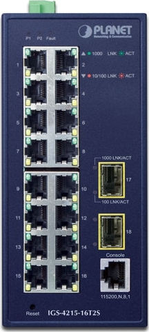Planet IGS-4215-16T2S Managed L2 Switch with 16 Gigabit (1Gbps) Ethernet Ports and 2 SFP Ports