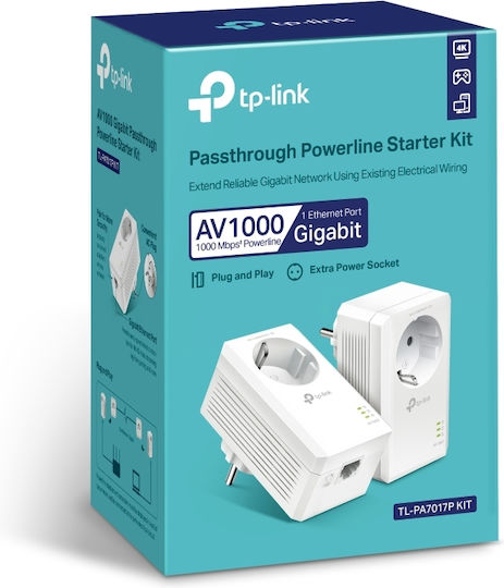 TP-LINK TL-PA7017P KIT v4 Powerline Double Wired with Passthrough Socket and Gigabit Ethernet Port