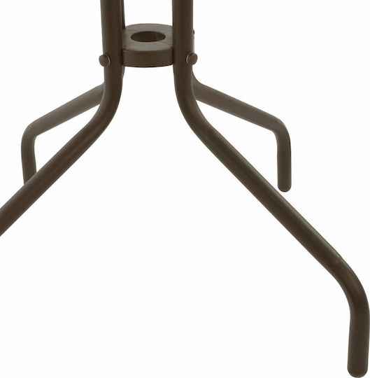 Lima Outdoor Dinner Free Standing Table with Glass Surface and Metal Frame Brown 70x70x70cm
