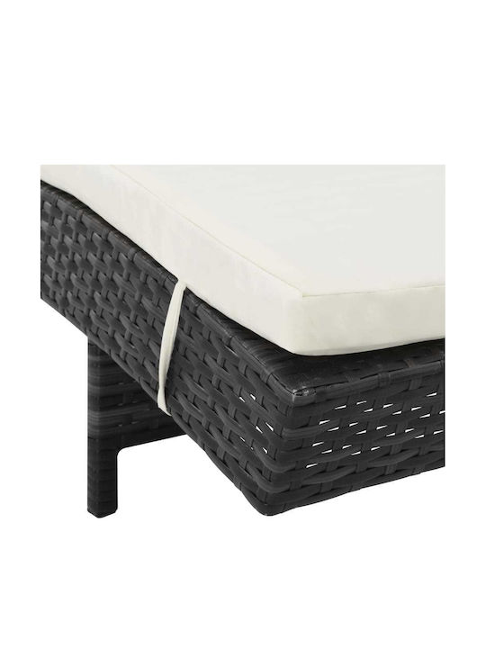 Liegestuhl-Bett Einzel Rattan mit Kissen & Rädern Schwarz 199x60x37cm.