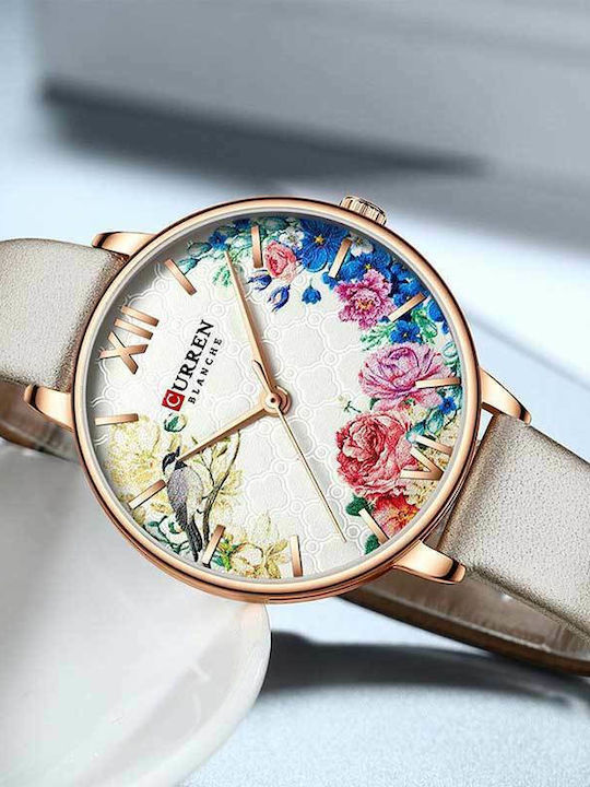 Curren Women's Watch with Silver Leather Strap