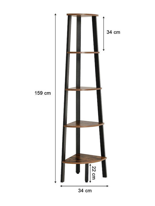 Γωνιακή Βιβλιοθήκη Καφέ 34x34x159εκ.