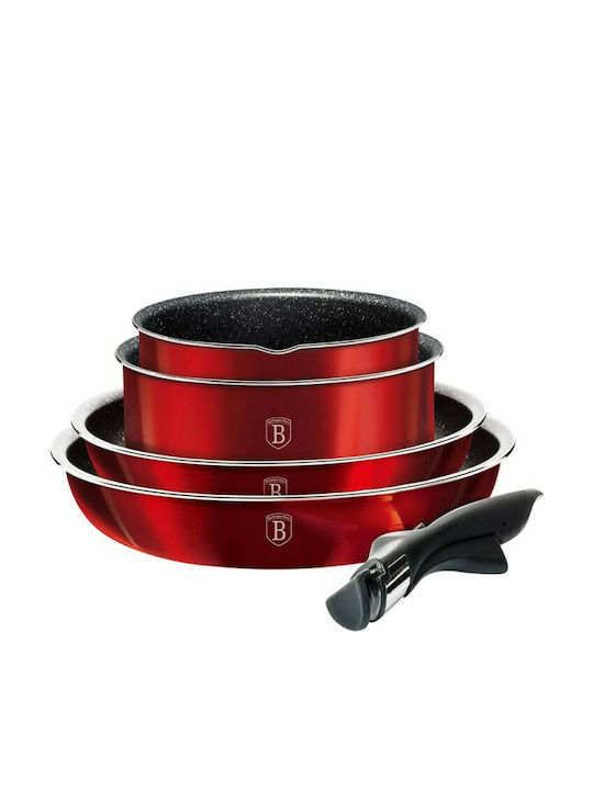 Berlinger Haus Metallic Line Cookware Set of Aluminum with Stone Coating Burgundy Collection 9pcs