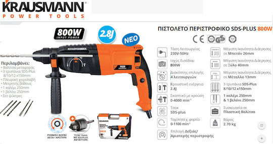 Krausmann 9820 Impact Demolition Hammer Electric 800W with Chuck SDS Plus 9820
