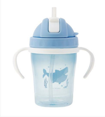 Stephen Joseph Shark Toddler Plastic Cup with Handles and Straw 150ml for 6m+ Light Blue SJ120080