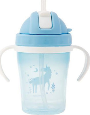 Stephen Joseph Unicorn Toddler Plastic Cup with Handles and Straw 150ml for 6m+ Turquoise