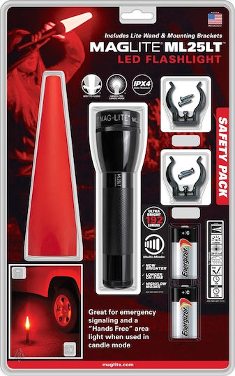 Maglite Flashlight LED IPX4 with Maximum Brightness 192lm ML25LT-J201G 2xC Kit Black