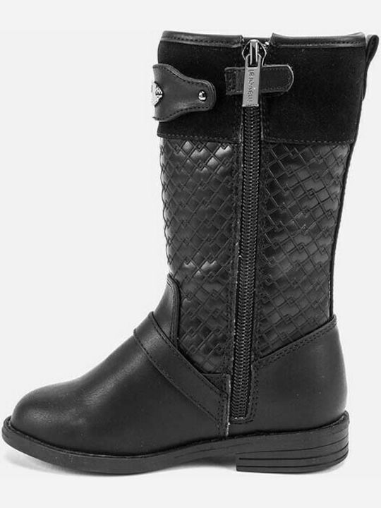 Mayoral Kids Leather Boots with Zipper Black