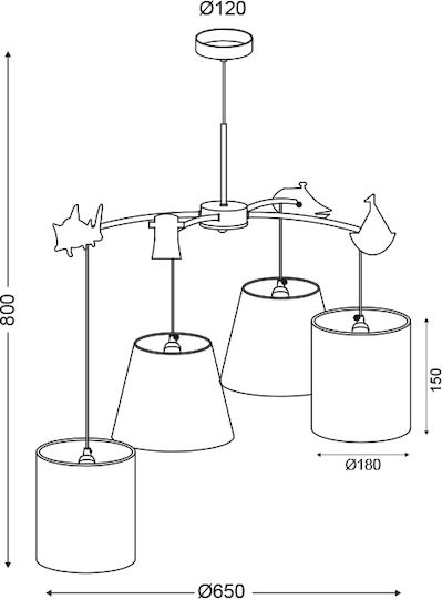 Aca Candelabru Lumini De Tavan Pentru Copii Suspendat Din Țesătură 40W Cu Bază Bec E14 Roz 65cm