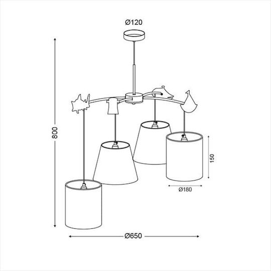 Aca Candelabru Lumini De Tavan Pentru Copii Suspendat Din Țesătură 40W Cu Bază Bec E14 Roz 65cm