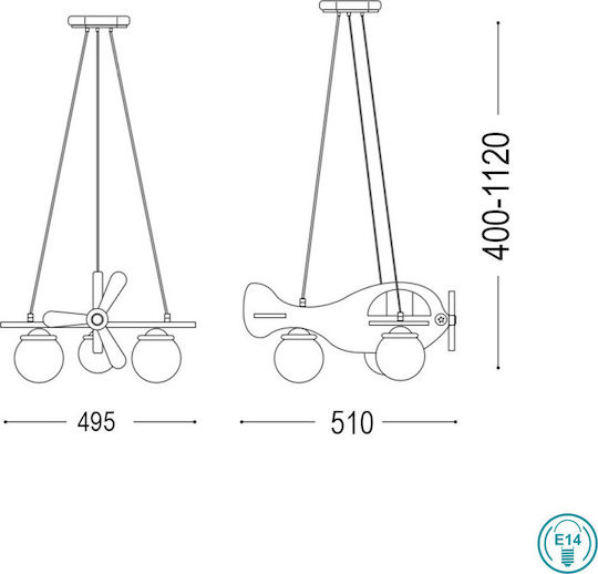 Ideal Lux Flugzeug Kronleuchter Kinderdeckenleuchte Deckenleuchte 40W mit Fassung E14 Rot 51x23cm
