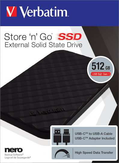 Verbatim Store 'n' Go SSD USB 3.2 512GB 2.5" Μαύρο
