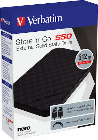 Verbatim Store 'n' Go SSD USB 3.2 512GB 2.5" Μαύρο
