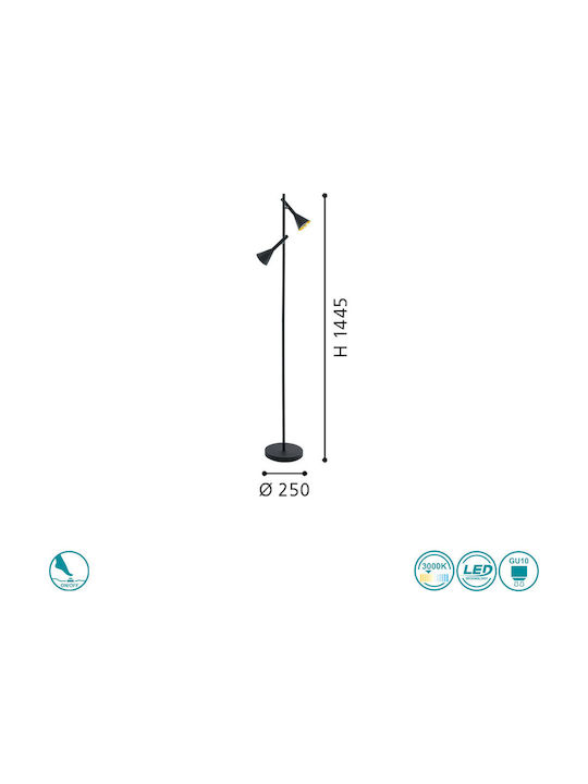Eglo Cortaderas Vintage Floor Lamp H144.5xW25cm. with Socket for Bulb GU10 Black